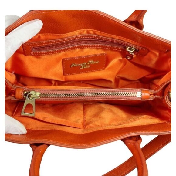 Samantha Thavasa Deluxe Two Way Bag Bright Orange Leather Statement Purse - Picture 3 of 11